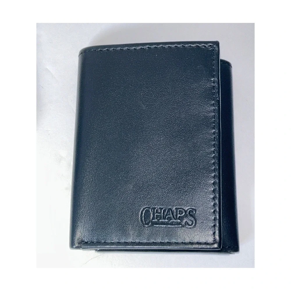 CHAPS RFID Genuine Leather Bifold‎ Wallet Black ID Window NWT Gift Tin Mens